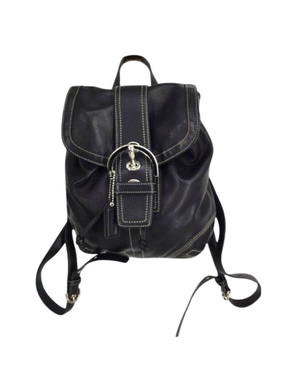 WOMENS BLACK CANVAS & NYLON BACKPACK INSIDE/OUTTER POCKETS, DRAW STRING CLOSURE